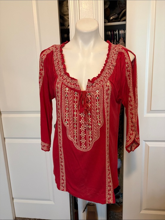 INC International Concepts Tops - INC International Concepts Red Embroidered Peasant Tunic